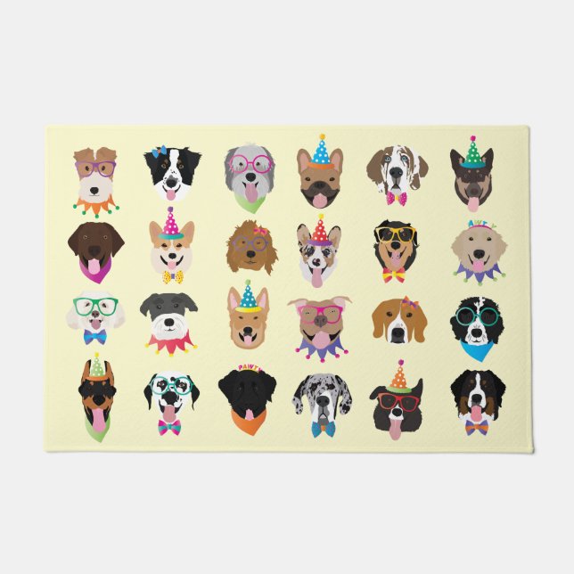 Paillasson Joyeux Chien d'Anniversaire Face À Des Animaux Vai (Devant)