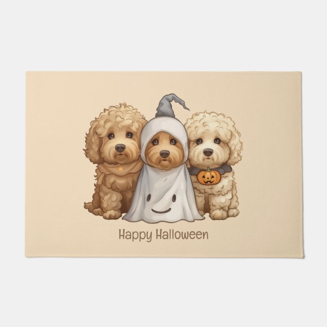 Paillasson Joyeux chien d'Halloween Goldendoodle (Devant)