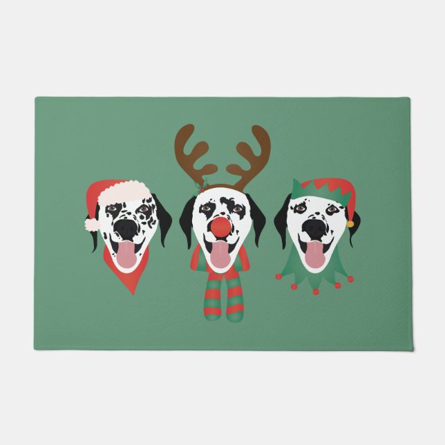 Paillasson Joyeux Chiens Dalmatiens de Noël (Devant)