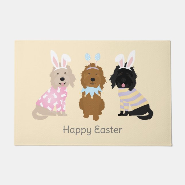 Paillasson Joyeux Chiens Goldendoodle de Pâques (Devant)