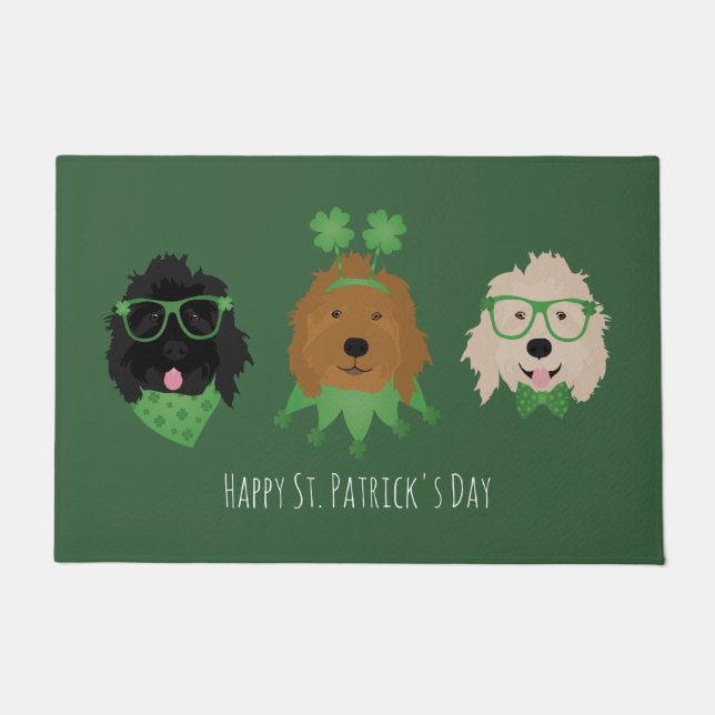 Paillasson Joyeux Chiens Goldendoodle Jour de la Saint Patric (Devant)