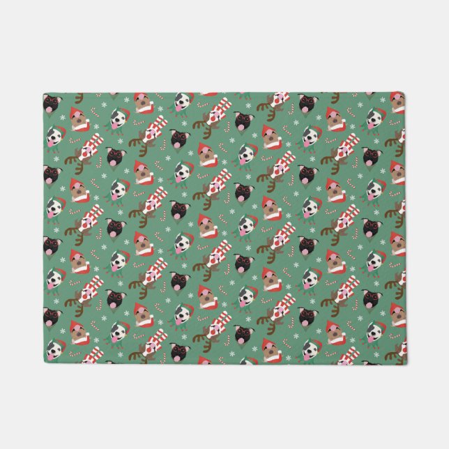 Paillasson Joyeux Chiens taureaux de marque de Noël (Devant)