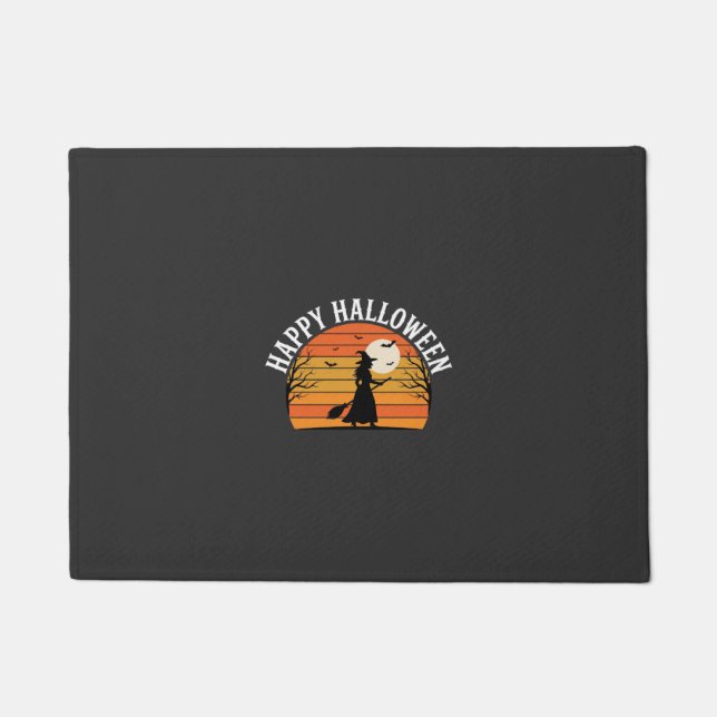 Paillasson Joyeux Halloween Sorcière Coucher de soleil Design (Devant)