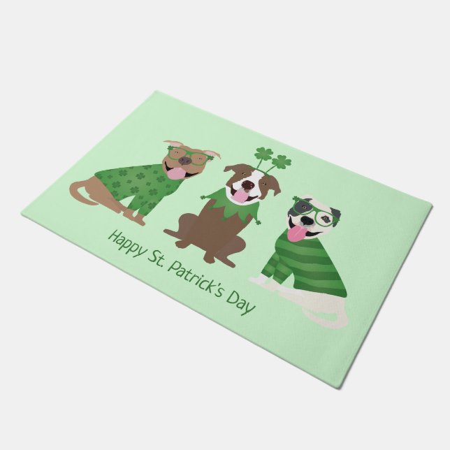 Paillasson Joyeux Jour de la Saint Patrick Pit Bull Dogs (Incliné)