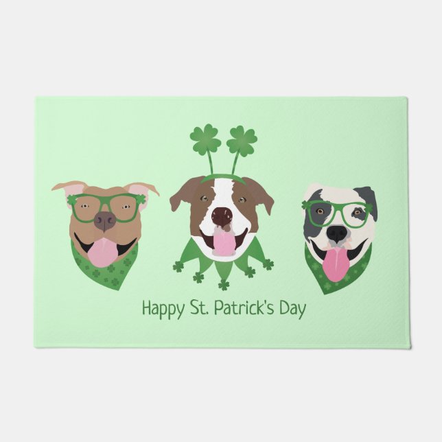 Paillasson Joyeux Jour de la Saint Patrick Pit Bull Dogs (Devant)