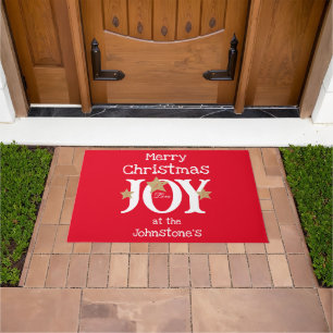 Paillasson Joyeux Noël Ajouter votre nom Script Rustic Red