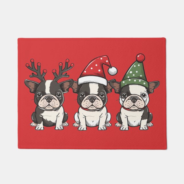 Paillasson Joyeux Noël Boston Terrier Chiens (Devant)
