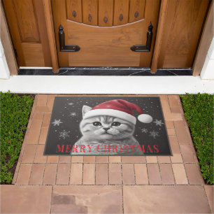 Paillasson Joyeux Noël Chat à air court britannique, Père Noë
