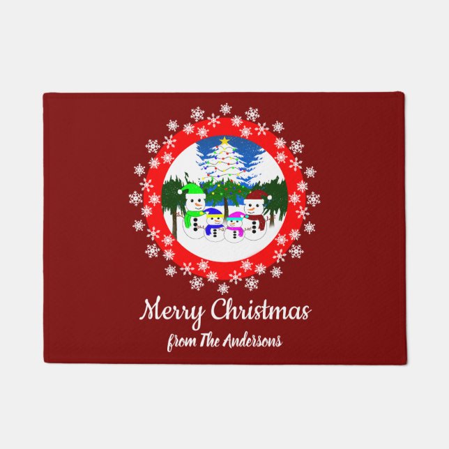 Paillasson Joyeux Noël! Matelas de la famille Snowman (Devant)