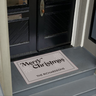 Paillasson Joyeux Noël Nom de famille Snowflakes Grey