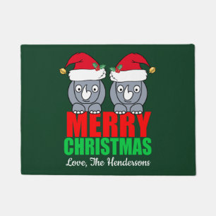 Paillasson Joyeux Noël Rhino mignon personnalisé