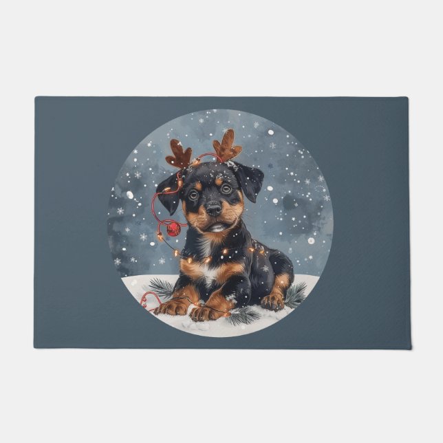 Paillasson Joyeux Noël Rottweiler Chien Reindeer (Devant)