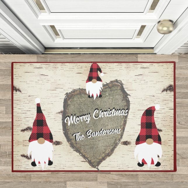 Paillasson Joyeux Noël Rouge Buffalo Plaid Gnomes Doormat (Créateur téléchargé)