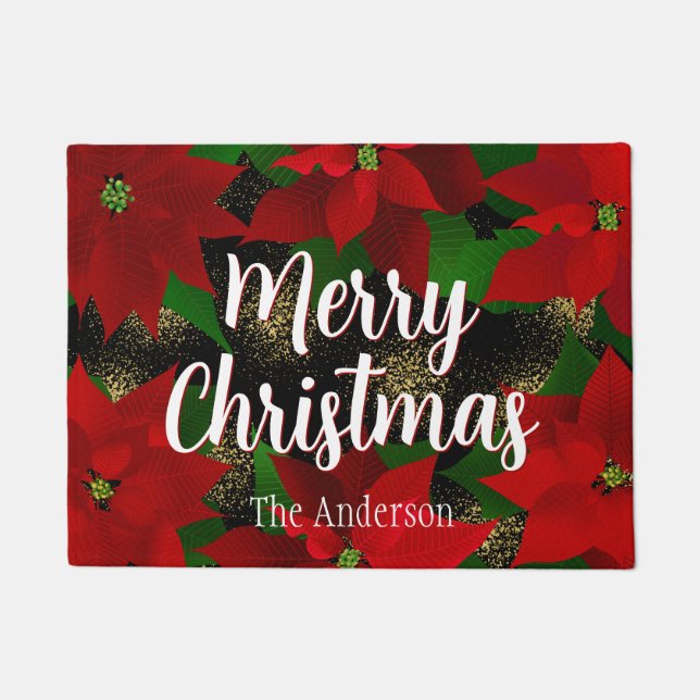 Paillasson Joyeux Noël Rouge Poinsettias (Devant)