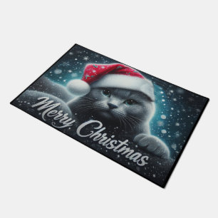 Paillasson Joyeux Noël Russe bleu Chat, Noël Père Noël Chat