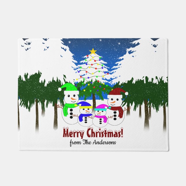 Paillasson Joyeux Noël! Snowman Family Porte Mat (Devant)