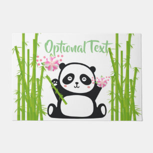Paillasson Joyeux Panda avec bambou et fleurs de cerisiers