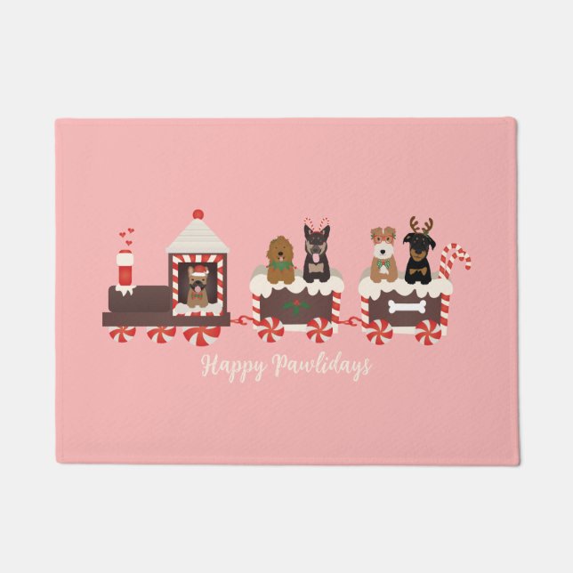 Paillasson Joyeux Pawlidays Chien Noël Train de vacances (Devant)