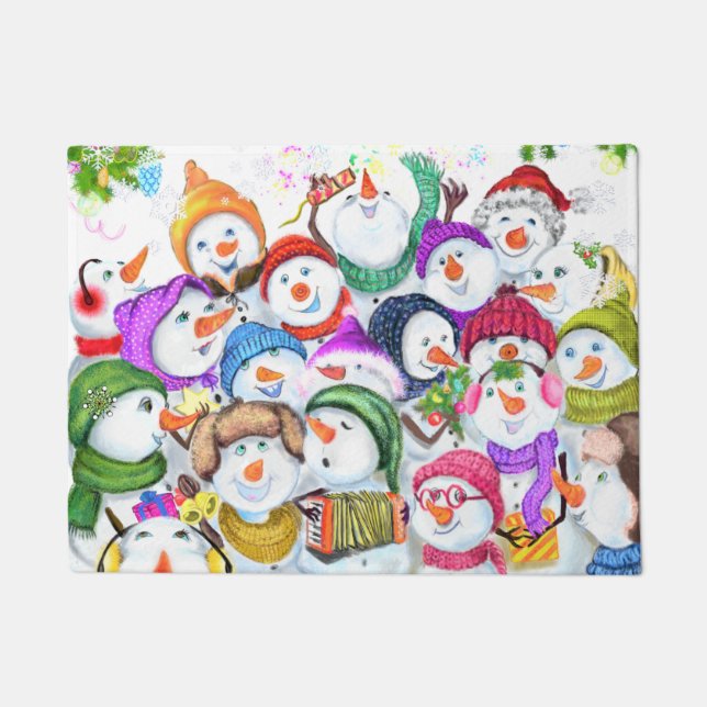 Paillasson Joyeux Snowmans Fête de Noël Drôle mat Doormat (Devant)