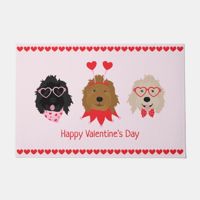 Paillasson Joyeux Valentines Day Mini Goldendoodle Chiens (Devant)