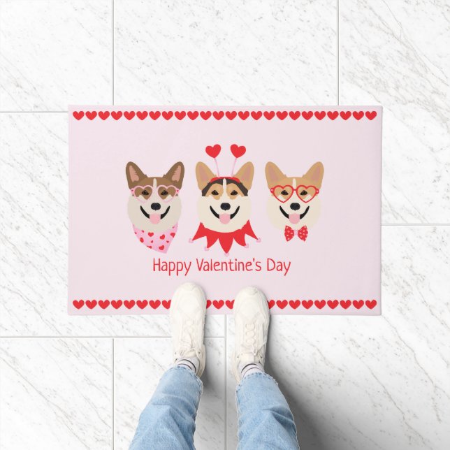 Paillasson Joyeux Valentines Day Pembroke Welsh Corgi Chiens (Intérieur)