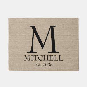 Paillasson Jut initial chic rustique de toile de jute de