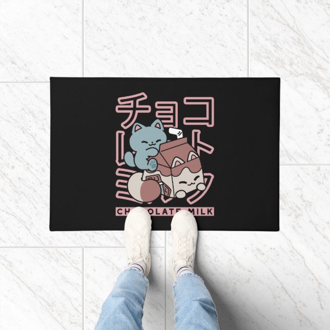 Paillasson Kawaii Cat with Chocolate Milk – Japanese Pop Art  (Intérieur)