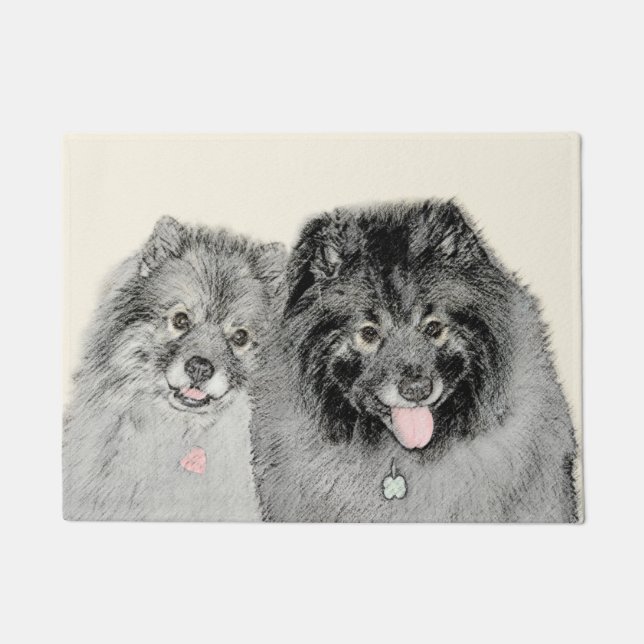 Paillasson Keeshond Maman et Son Peinture - Art Chien origina (Devant)
