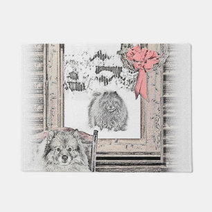 Paillasson Keeshond Noël hiver fenêtre Peinture Chien Art
