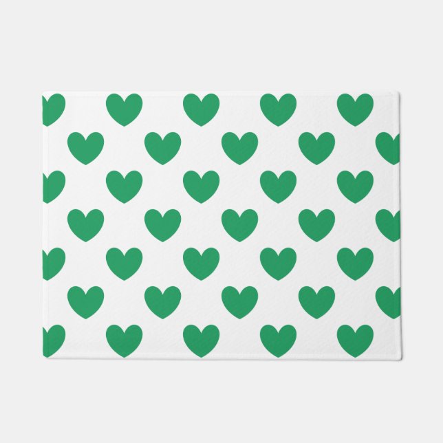 Paillasson Kelly Coeurs polka vert sur blanc (Devant)