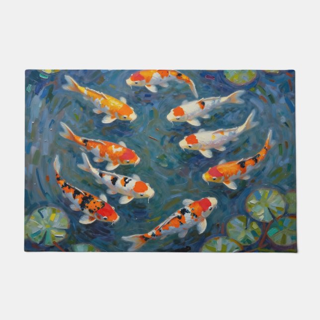 Paillasson Koi Fish Water Lilies Impressionist Pond (Devant)