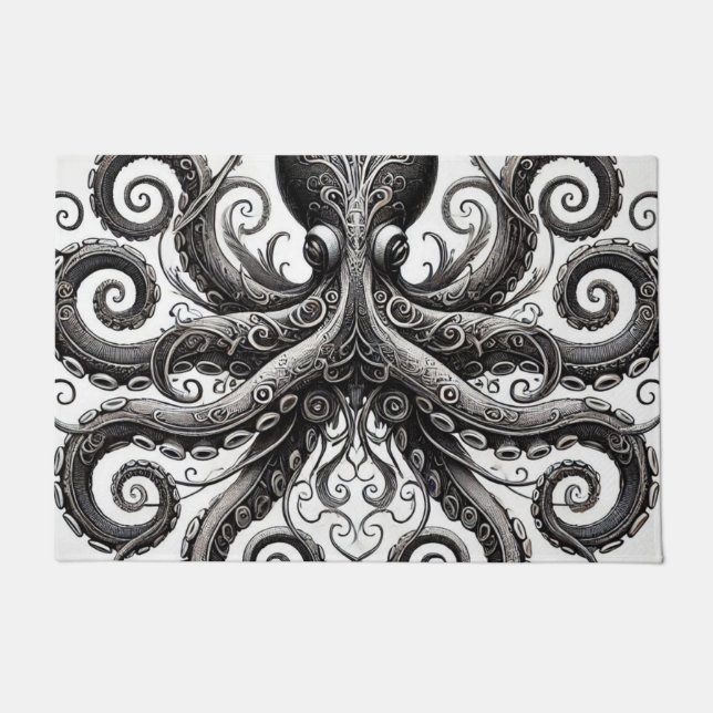 Paillasson Kraken Steampunk Octopus Ornate Black (Devant)