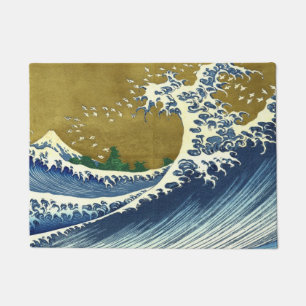 Paillasson La Grande Vague (Art Japonais Bleu et Or, Hokusai)