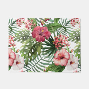 Paillasson La ketmie tropicale fleurit le motif de feuillage