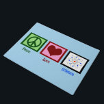 Paillasson La Science d'amour de paix<br><div class="desc">Un signe de paix,  coeur,  et un modèle d'atome. Un grand cadeau de Noël pour un scientifique. Présent mignon de geek.</div>