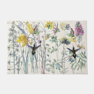 Paillasson La tulipe sauvage d'oiseaux de colibri fleurit la