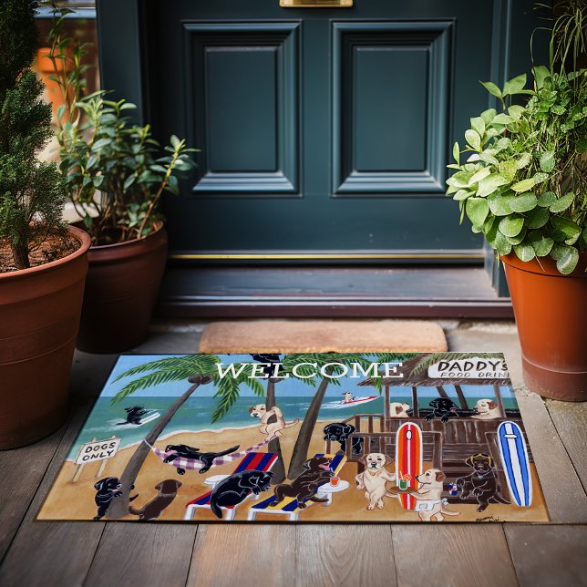 Paillasson Laboratoires de vacances d'été de l'île (Island Summer Vacation Labradors Doormat.  Personalized gift idea for Labrador Owners.)