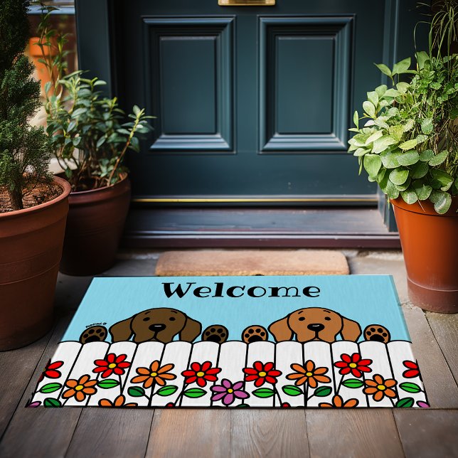 Paillasson Labrador Duo Vous regarde Welcome Doormat (Labrador Duo Watching You Welcome Doormat.  Chocolate Lab and Fox Red Lab design for Labrador Owners)