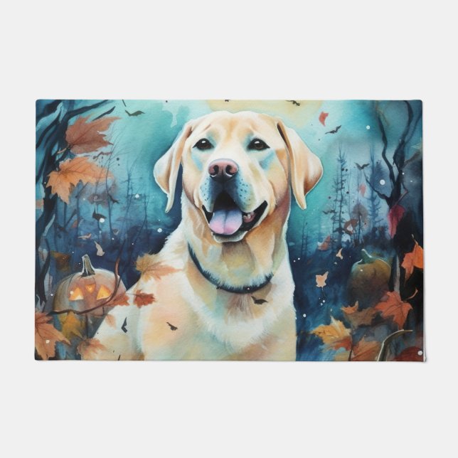 Paillasson Labrador Halloween avec citrouilles effrayant (Devant)