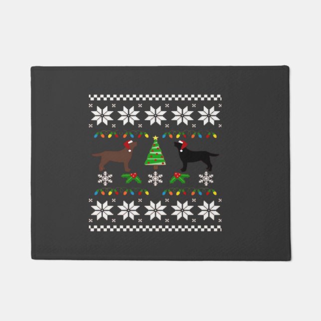 Paillasson Labrador noir et Labrador chocolat Joyeux Noël (Devant)
