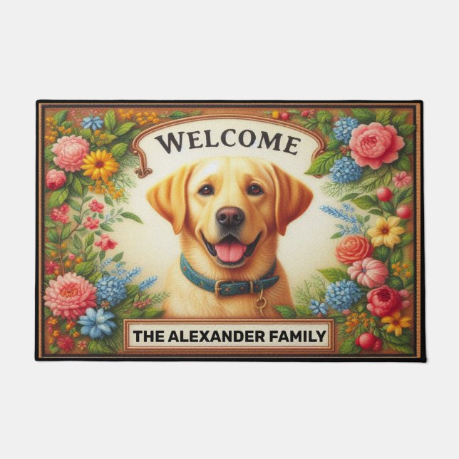 Paillasson Labrador Retriever Chien Haven, Floral Chic Welcom (Devant)