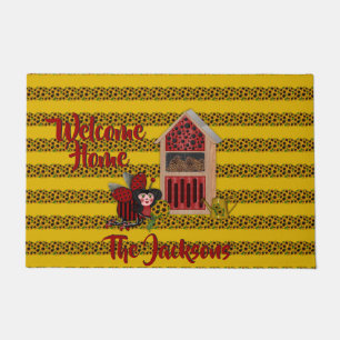Paillasson Ladybug, tournesols et maison, Jaune-1- Jardin