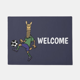 Paillasson Lama drôle jouant la bande dessinée du football