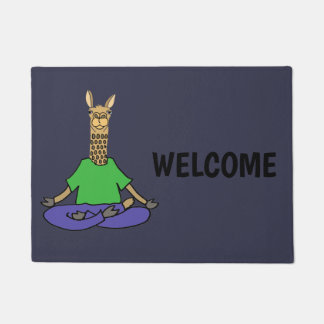 Paillasson Lama mignon faisant la bande dessinée de yoga