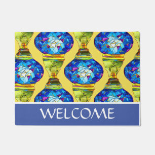 Paillasson Lampes turques mosaïque bleue aquarelle art