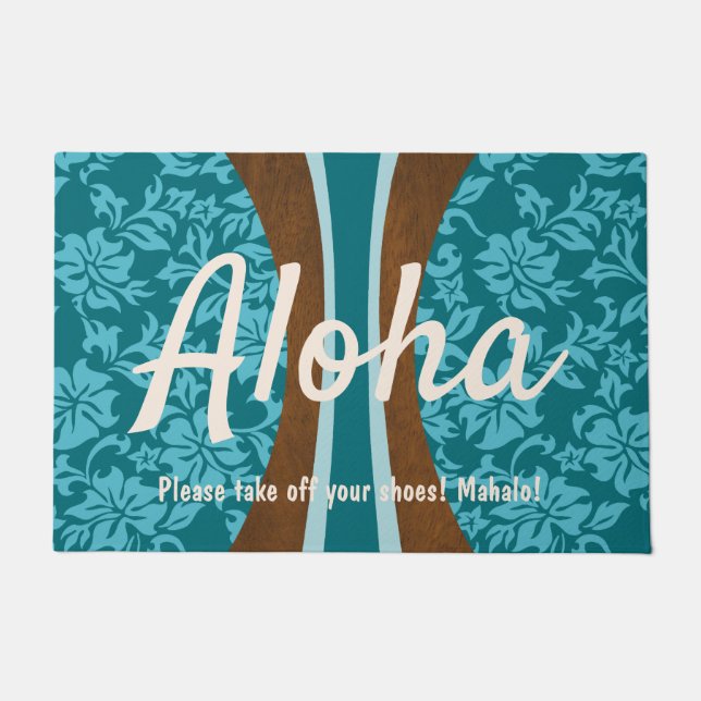 Paillasson Laniakea Hawaiian Faux Wood Surf board Aloha (Devant)