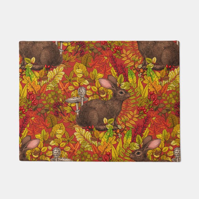 Paillasson Lapin d'automne en rouge (Devant)