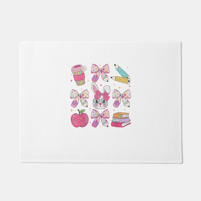 Paillasson Lapin Drôle Coquette Nœud Papillon Lapin Enseignan (Devant)