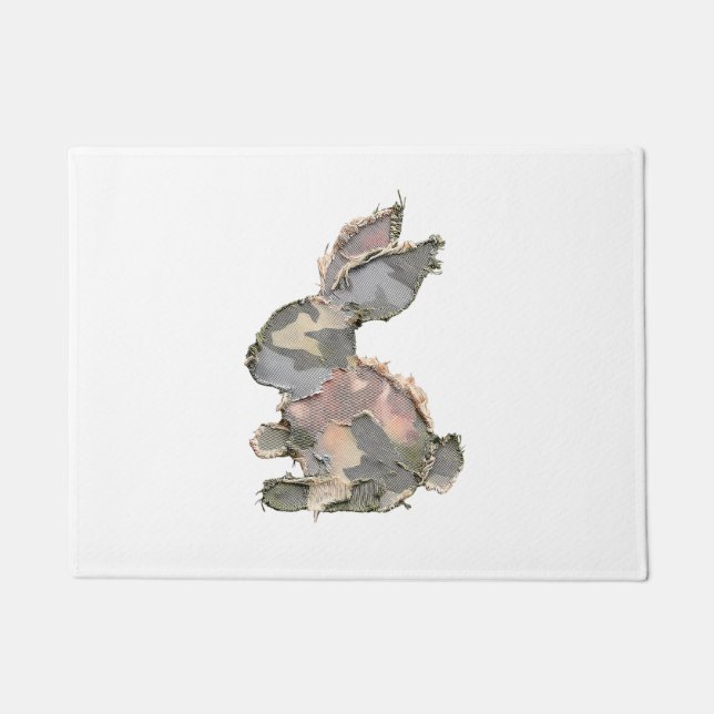 Paillasson Lapin Drôle Crochet Patchwork Camo Lapin Heureux E (Devant)