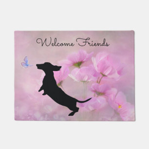 Paillasson Lavender Floral Dachshund Bienvenue Porte Mat